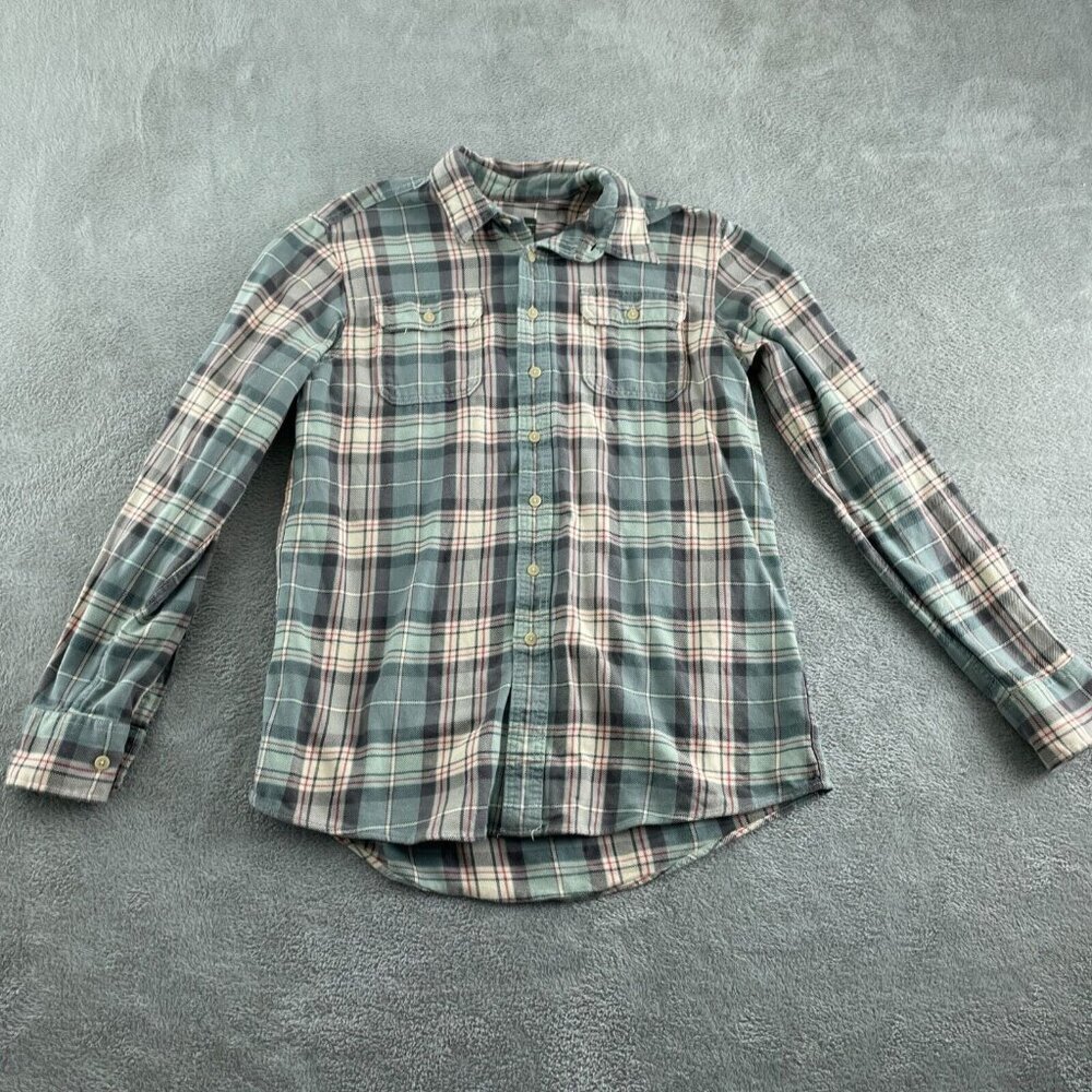Eddie Bauer Mens Plaid Button-Up Shirt Long Sleeve Cotton Green LT 5205